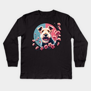 Lakeland Terrier Delights in Spring Cherry Blossoms Kids Long Sleeve T-Shirt